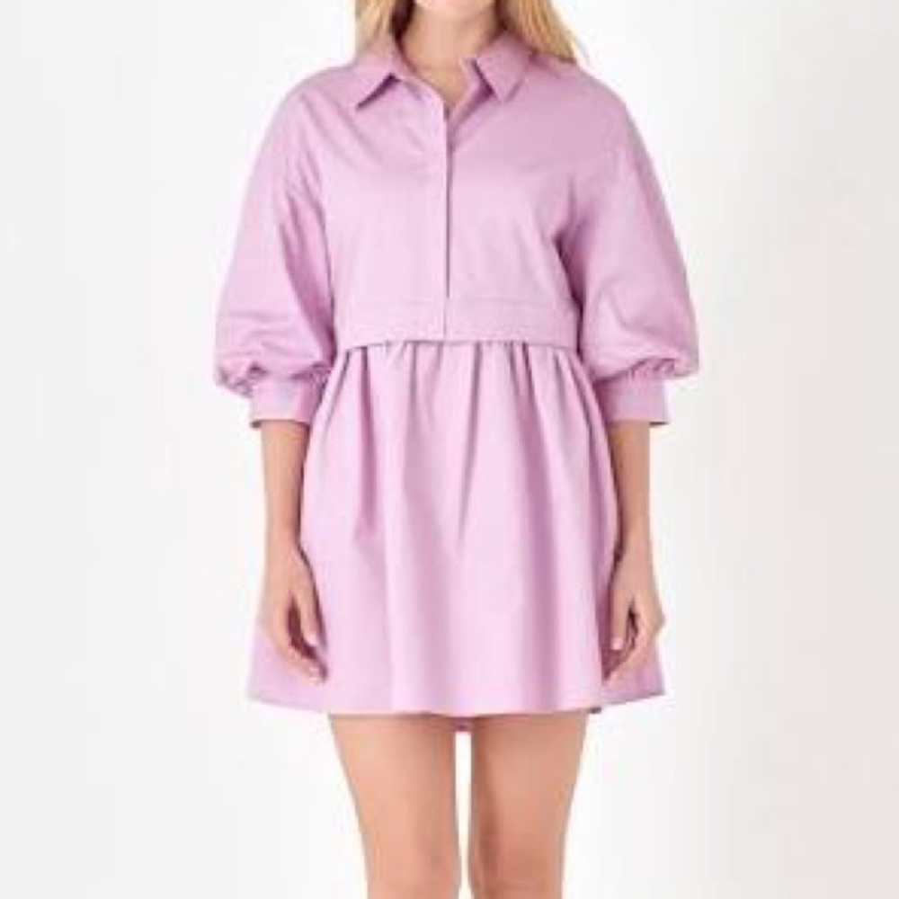English Factory Lilac Puff Sleeve Mini Dress